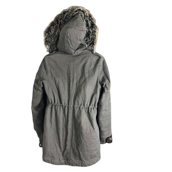 BCBGeneration Jacket Utility Parka Mocha Waist Cinch Faux Fur Hood Medium - Picture 2 of 12